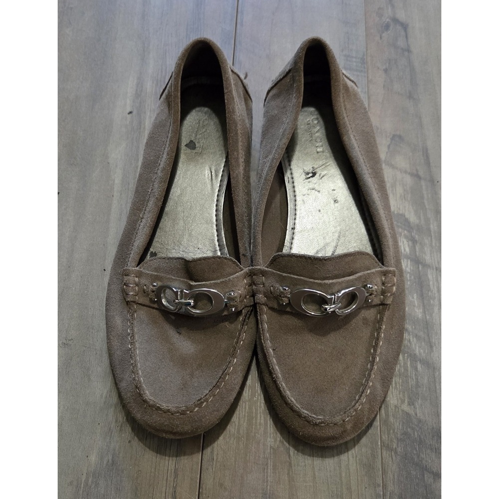 Coach Fortunata Tan Suede Leather Loafers W/ Silver C Logo Women Sz 39.5 (US 9)